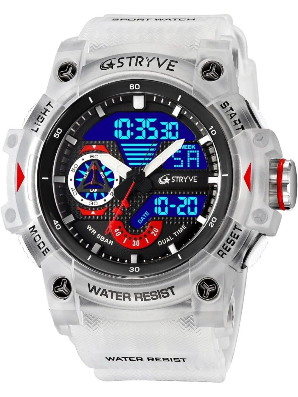 Men's White Analog Quartz S-Shock Waterproof Outdoor Sports LED Digital Watch